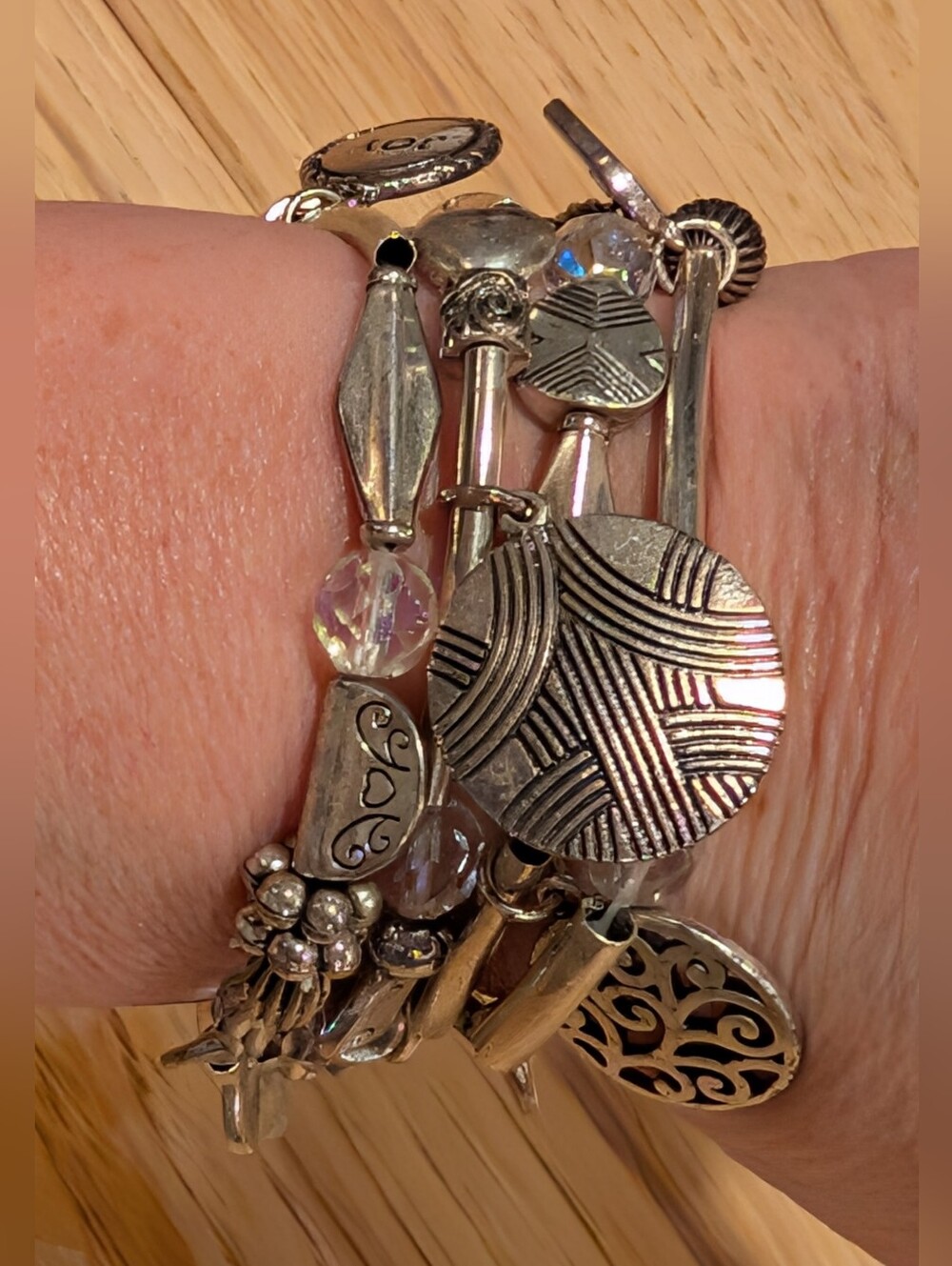 Silver Tone Multi-Stack Charm Bracelet - Silvertone
